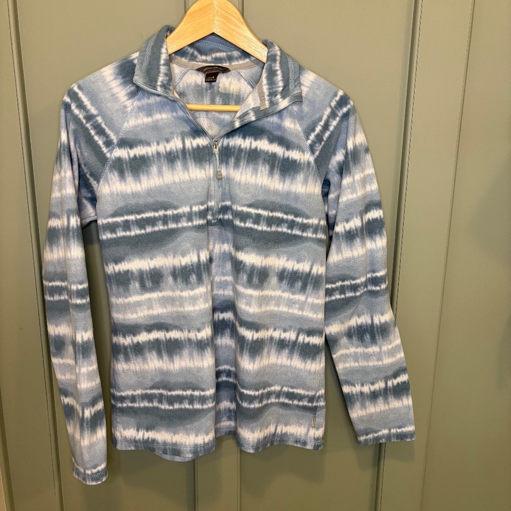 Eddie Bauer Sweatshirt Womens M Blue/White‎ Quest Fleece 1/4 Zip Pullover